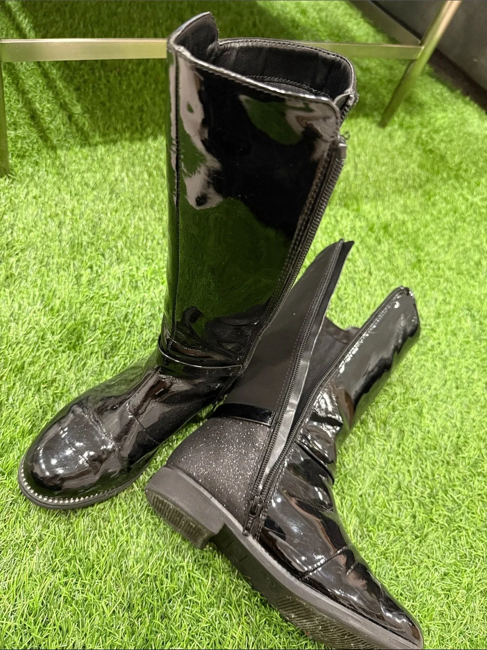 The Children's Place Shiny Black Patent Knee Boots with Side Zipper